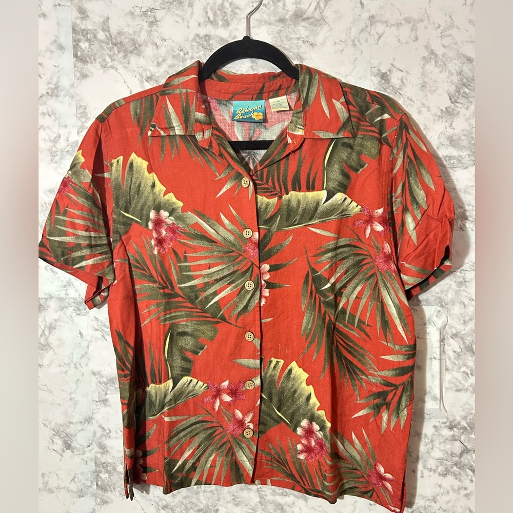 Bahama Beach Woman Rayon Short Sleeve Button Shirt Sz M Used   7